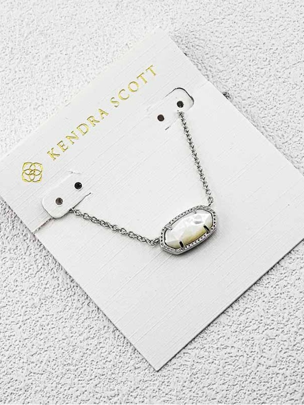 Kendra Scott Silver Necklace with White Mother-of-Pearl Stone